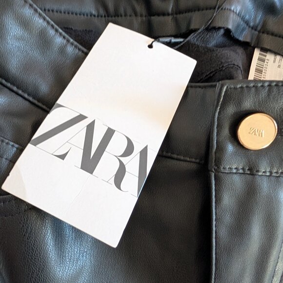 Zara NWT Faux Leather Pants High Waist Gold Hardware Size 2 - Picture 10 of 11